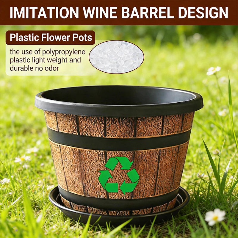 Indoor Resin Plant Pot Barrel Planter For Home And Balcony