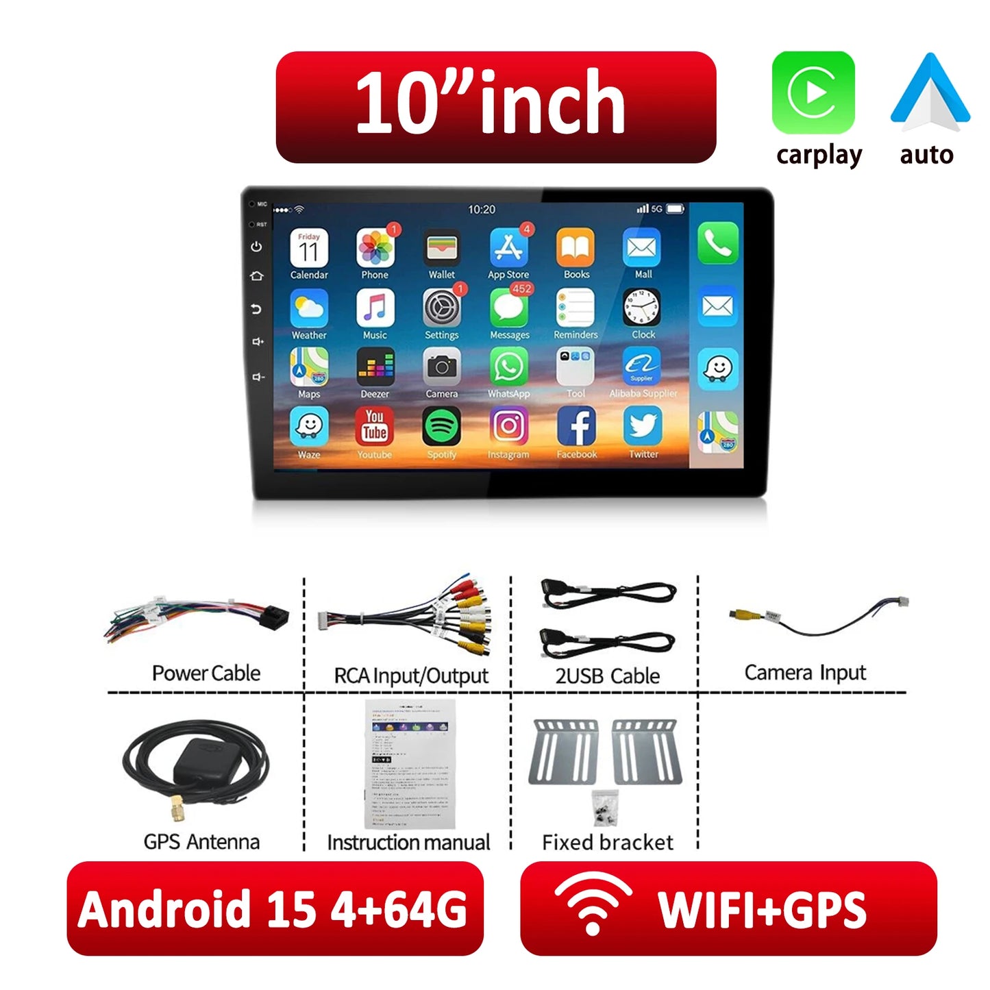 ESSGOO Android 15 Car Radio Android Auto Wireless CarPlay MP5