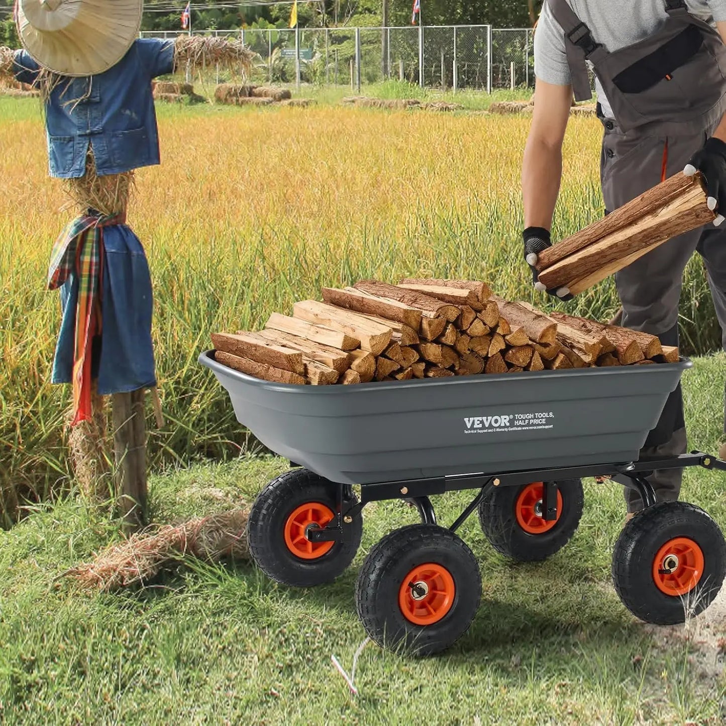 Heavy Duty Poly Garden Dump Cart With Four Wheel Design