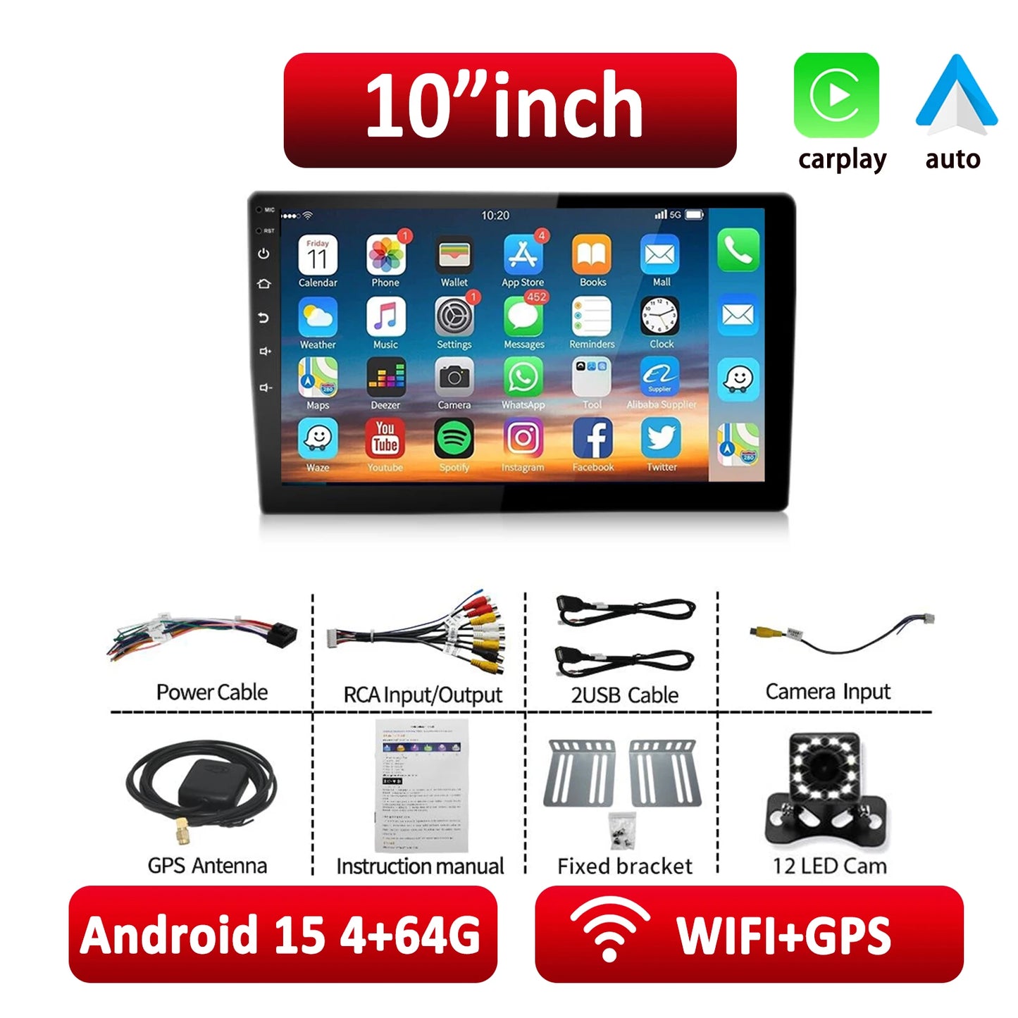 ESSGOO Android 15 Car Radio Android Auto Wireless CarPlay MP5