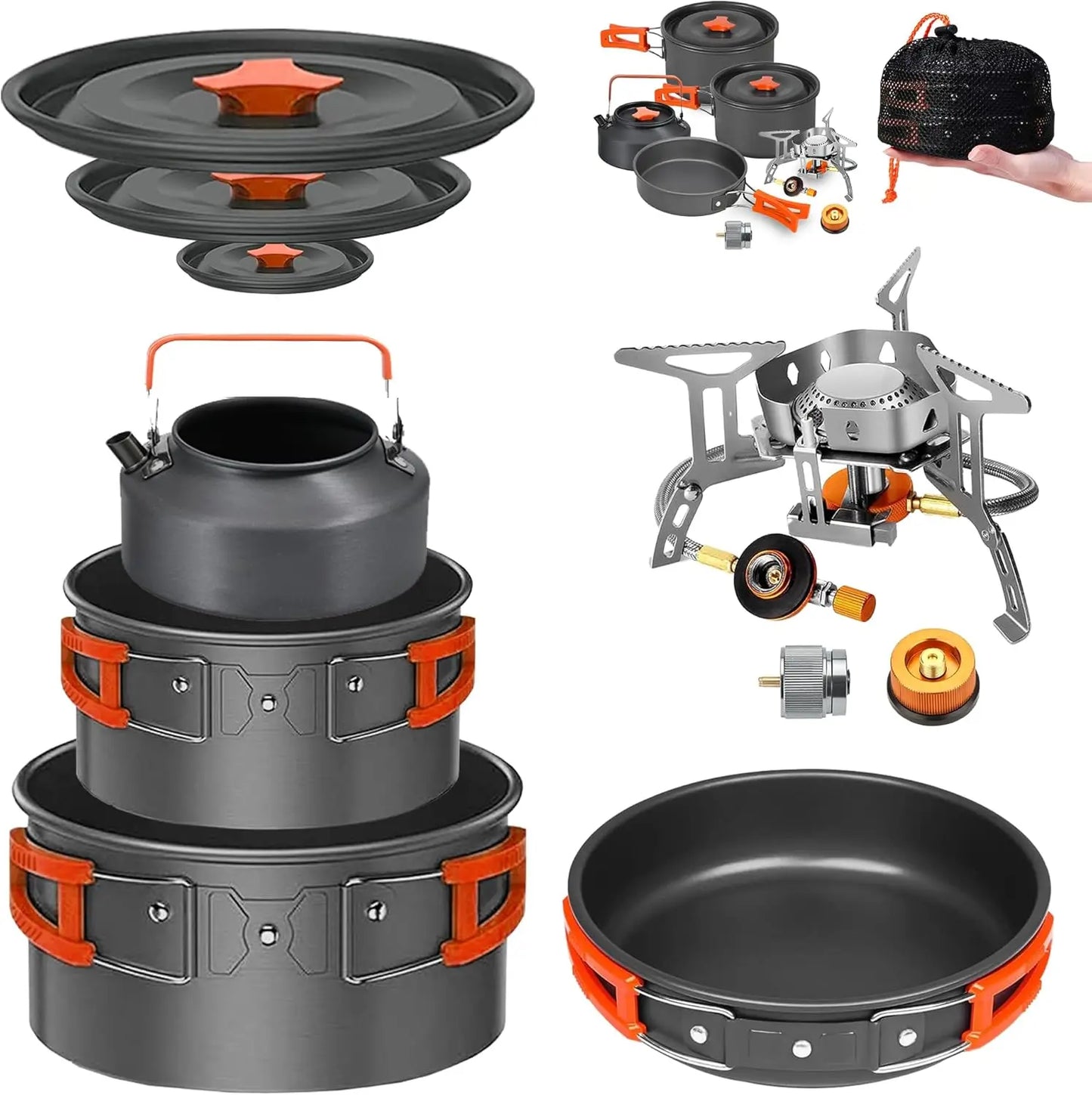 Camping Cookware Mess Kit With Stove All In One Portable