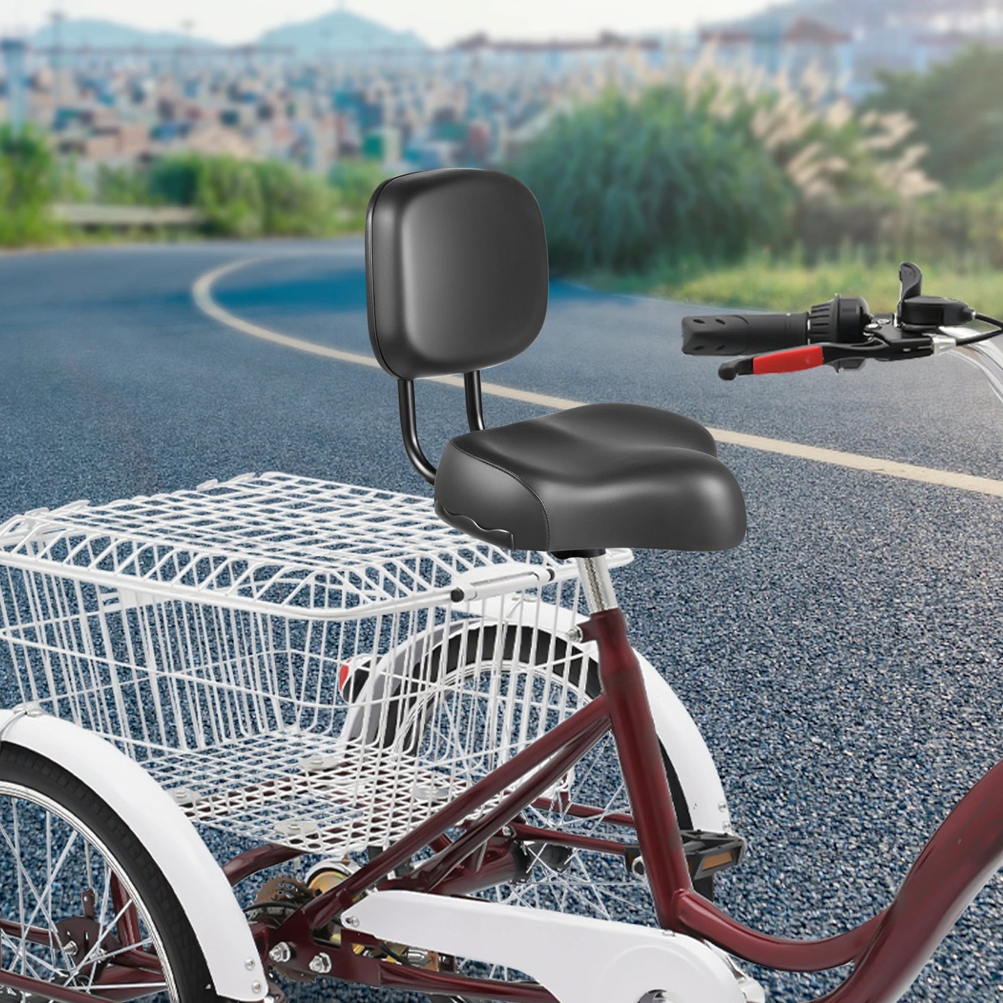 Leather Saddle Tricycle Seat With Adjustable Backrest For Electric Bikes