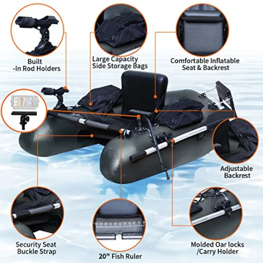 Inflatable Fishing Float Tube Belly Boat With Adjustable Straps Pockets