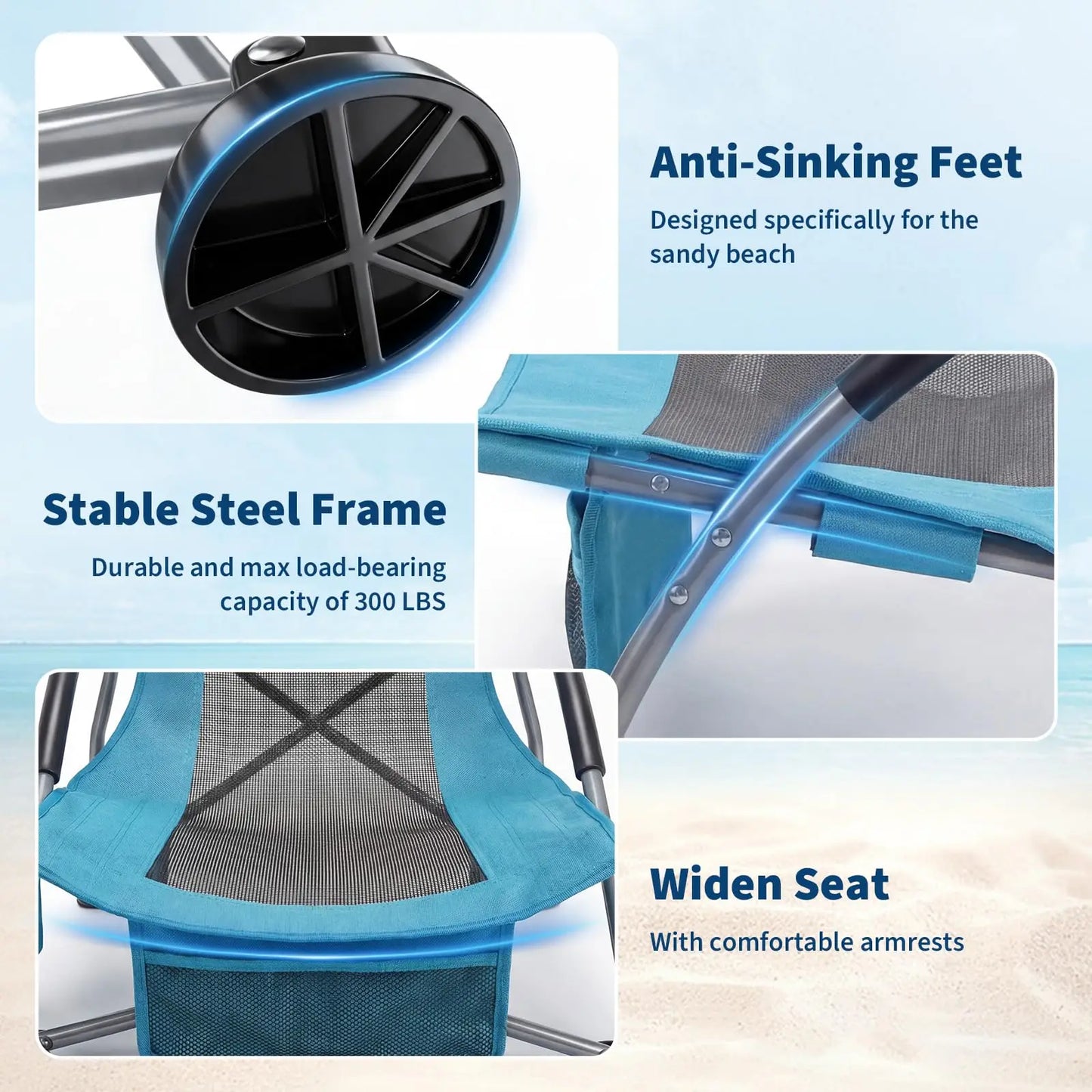 HiMISS Low Beach Chairs Folding Portable Camping Chairs