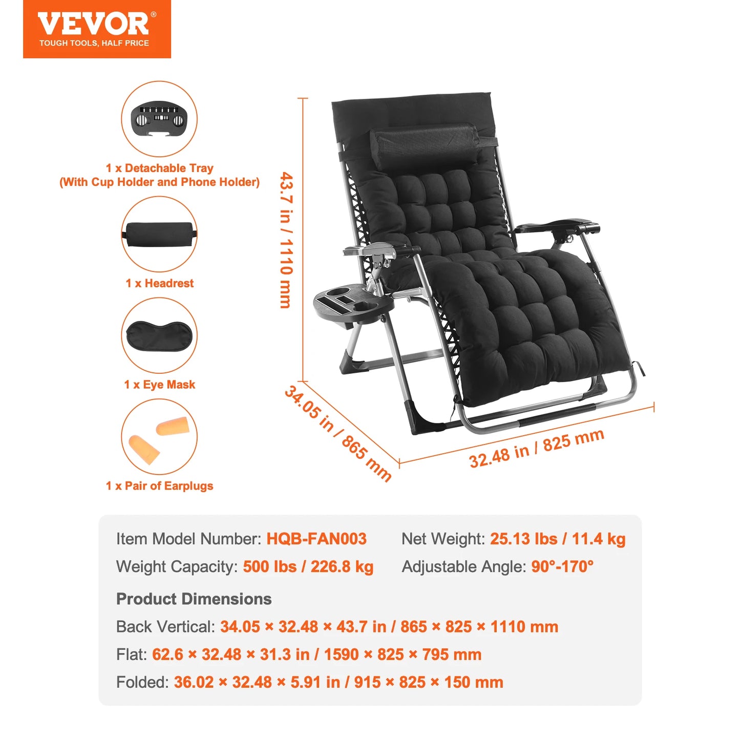 SucceBuy Zero Gravity Chair Adjustable Recline With Cupholder Cushion