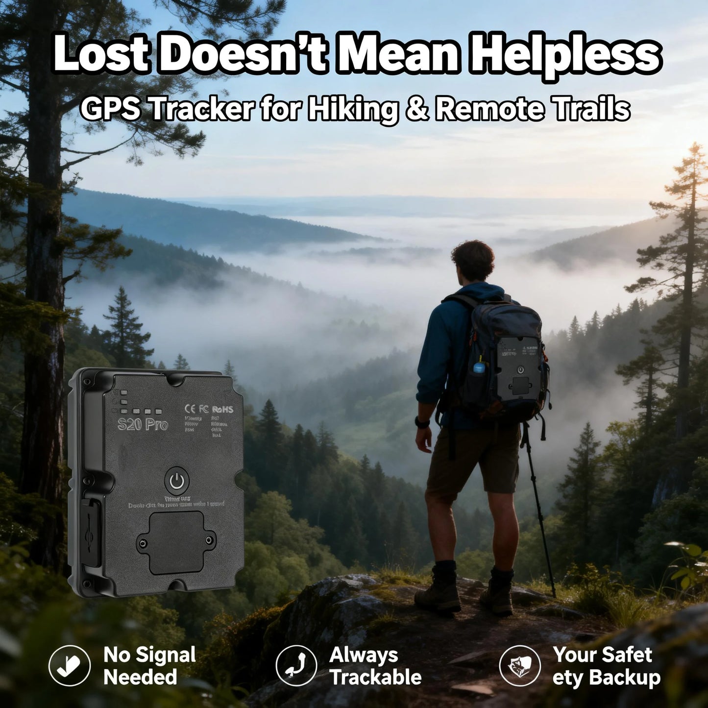 Wanwaytech GPS Tracker For Hiking Real Time SOS 4G Waterproof