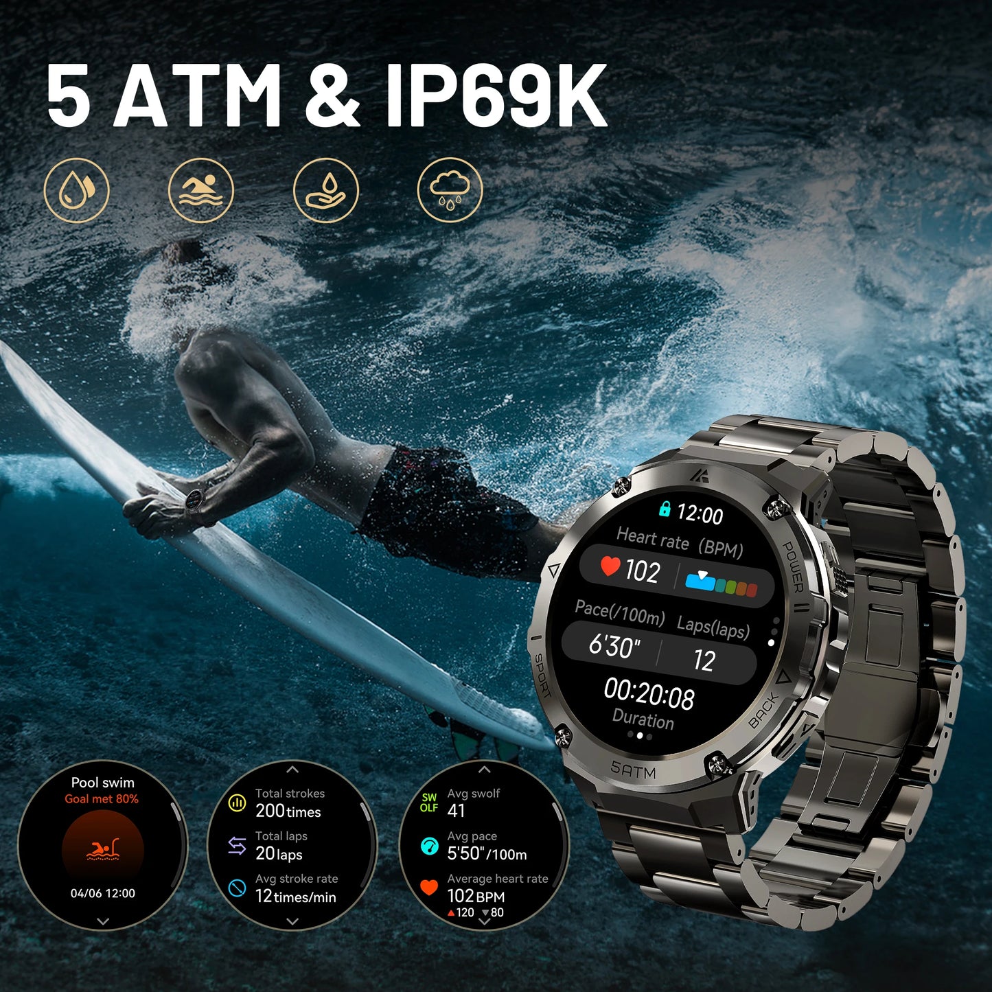 Ticwris T3E GPS Smartwatch For Men Waterproof 5ATM With Compass