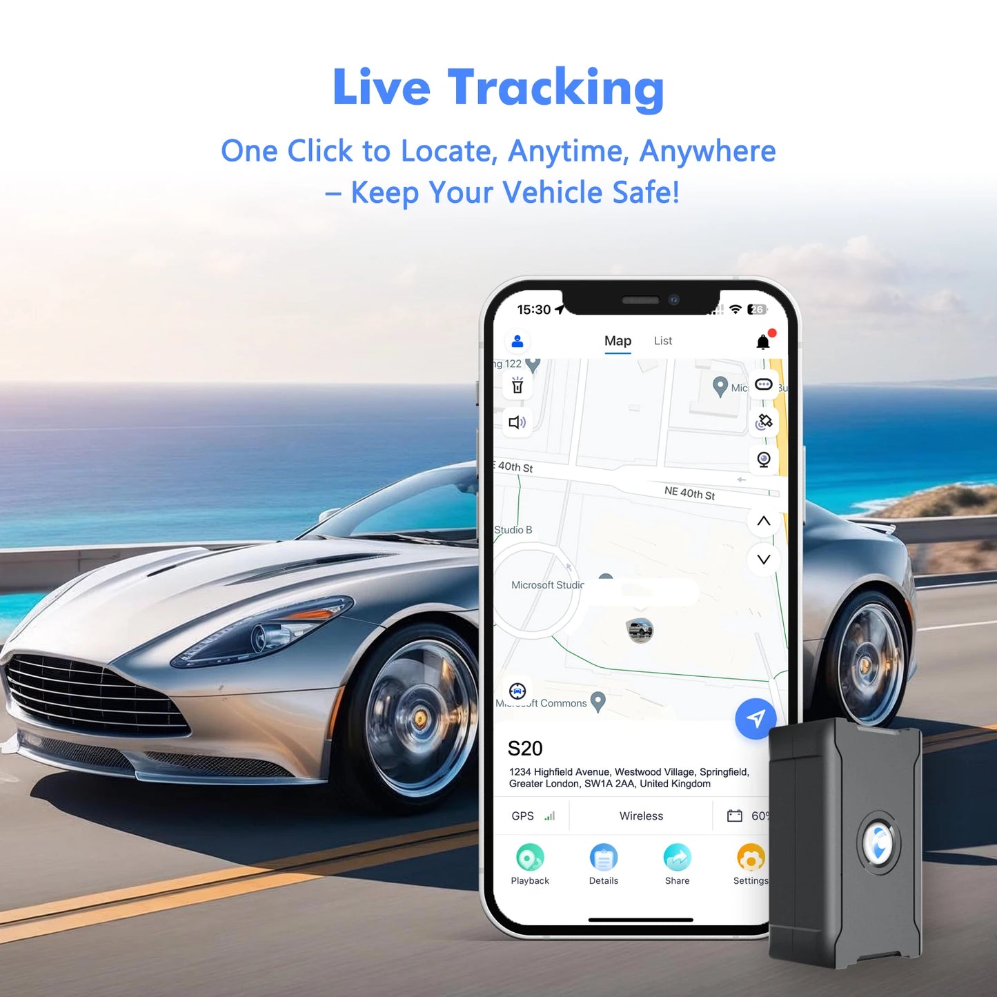 Vehicle GPS Tracker 15-Day Battery Anti Theft Locator