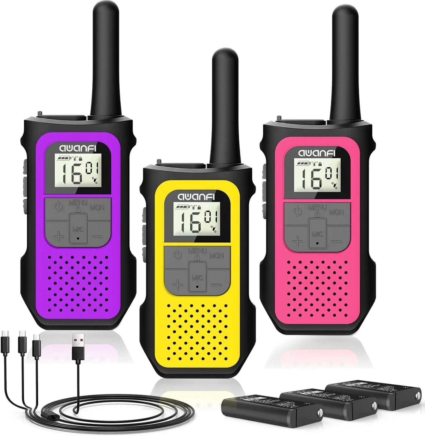AWANFI 4 Pack Walkie Talkies Long Range Rechargeable VOX Radios