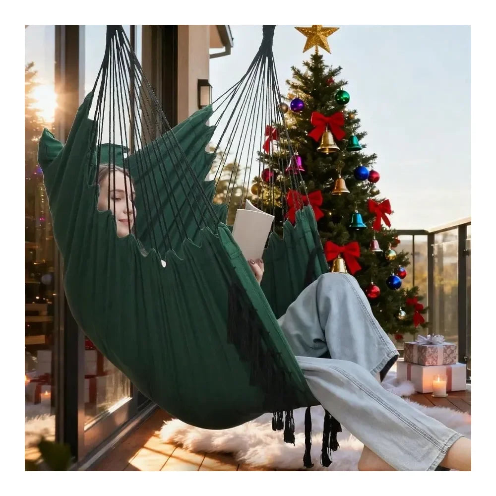 Outdoor Hammock Chair Hanging Rope Swing With Cushions