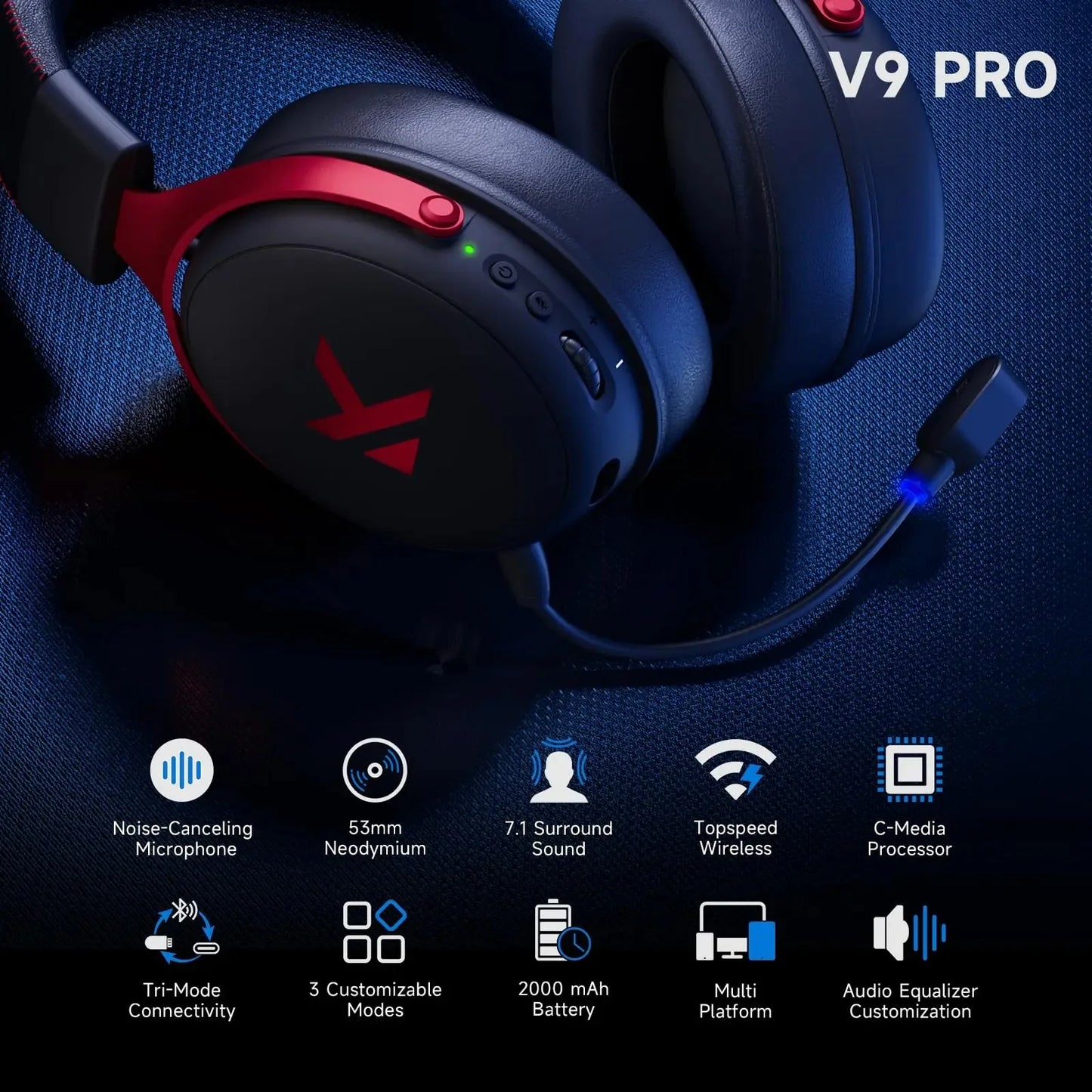 MCHOSE V9 Pro Wireless Gaming Headset PS5 7.1 Surround Sound