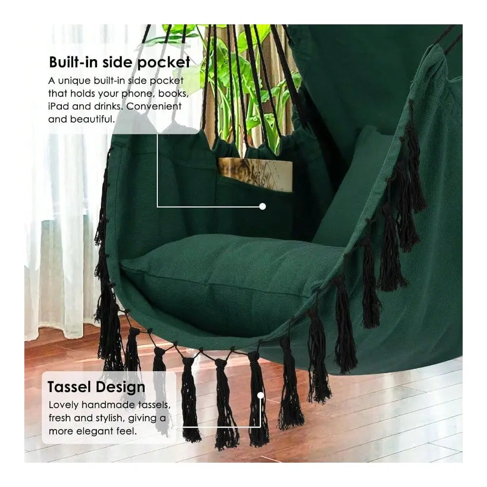 Outdoor Hammock Chair Hanging Rope Swing With Cushions