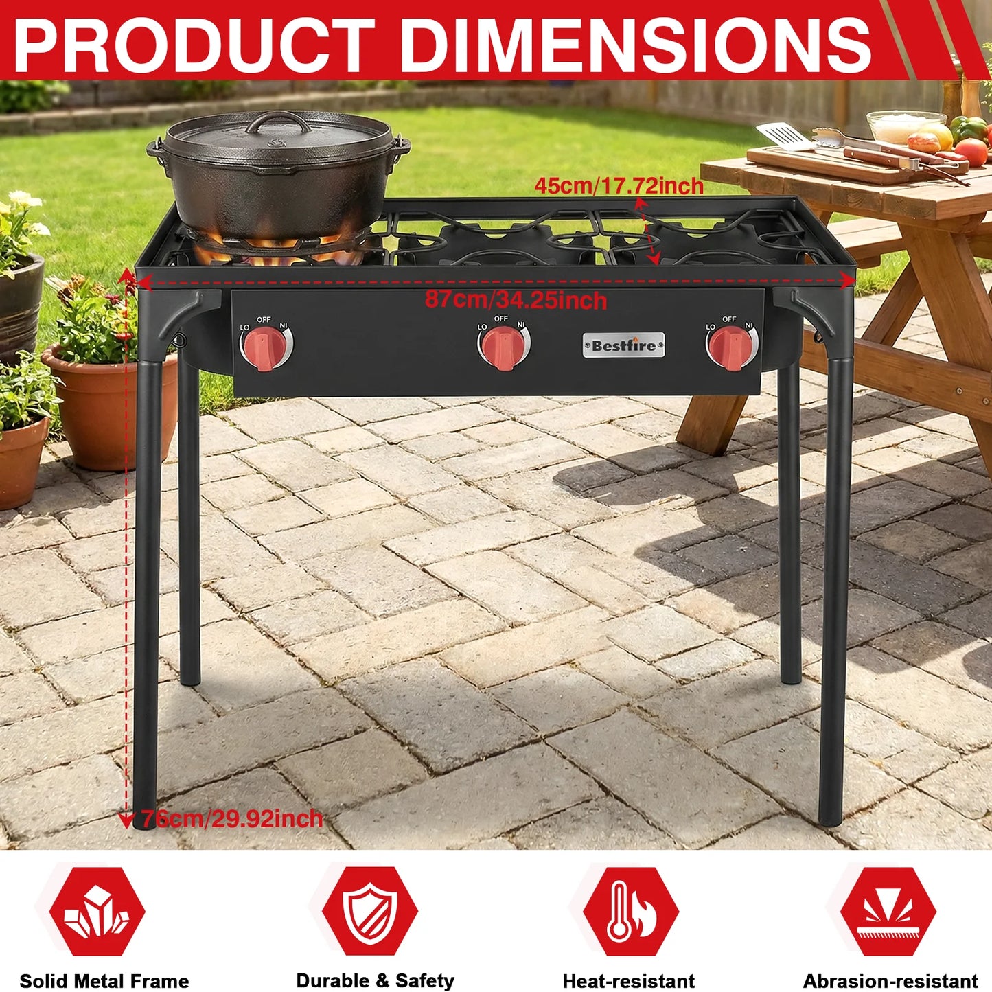 Three Burner Propane Camping Stove With Adjustable Regulator