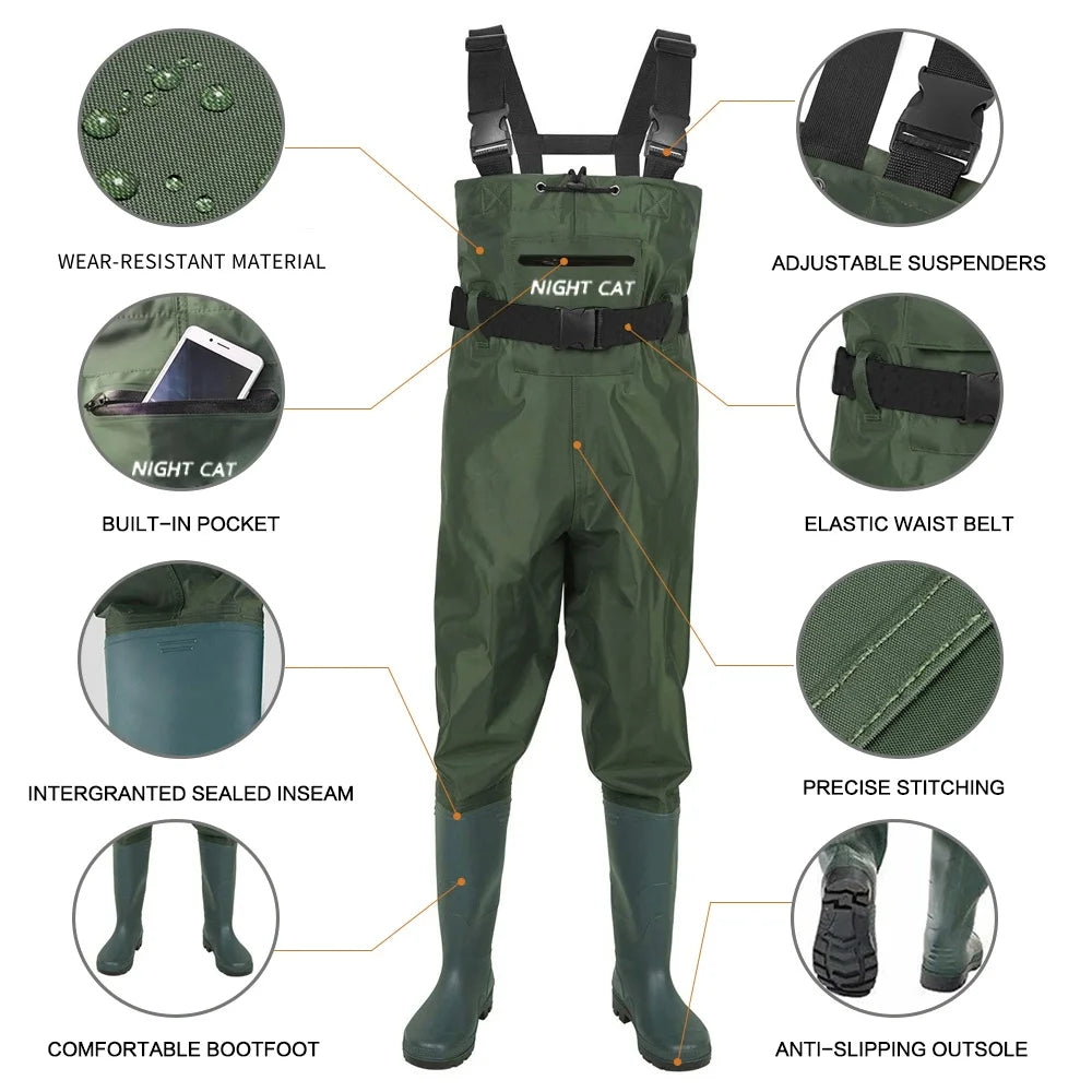 Night Cat Breathable Chest Wader For Men And Women With Boots