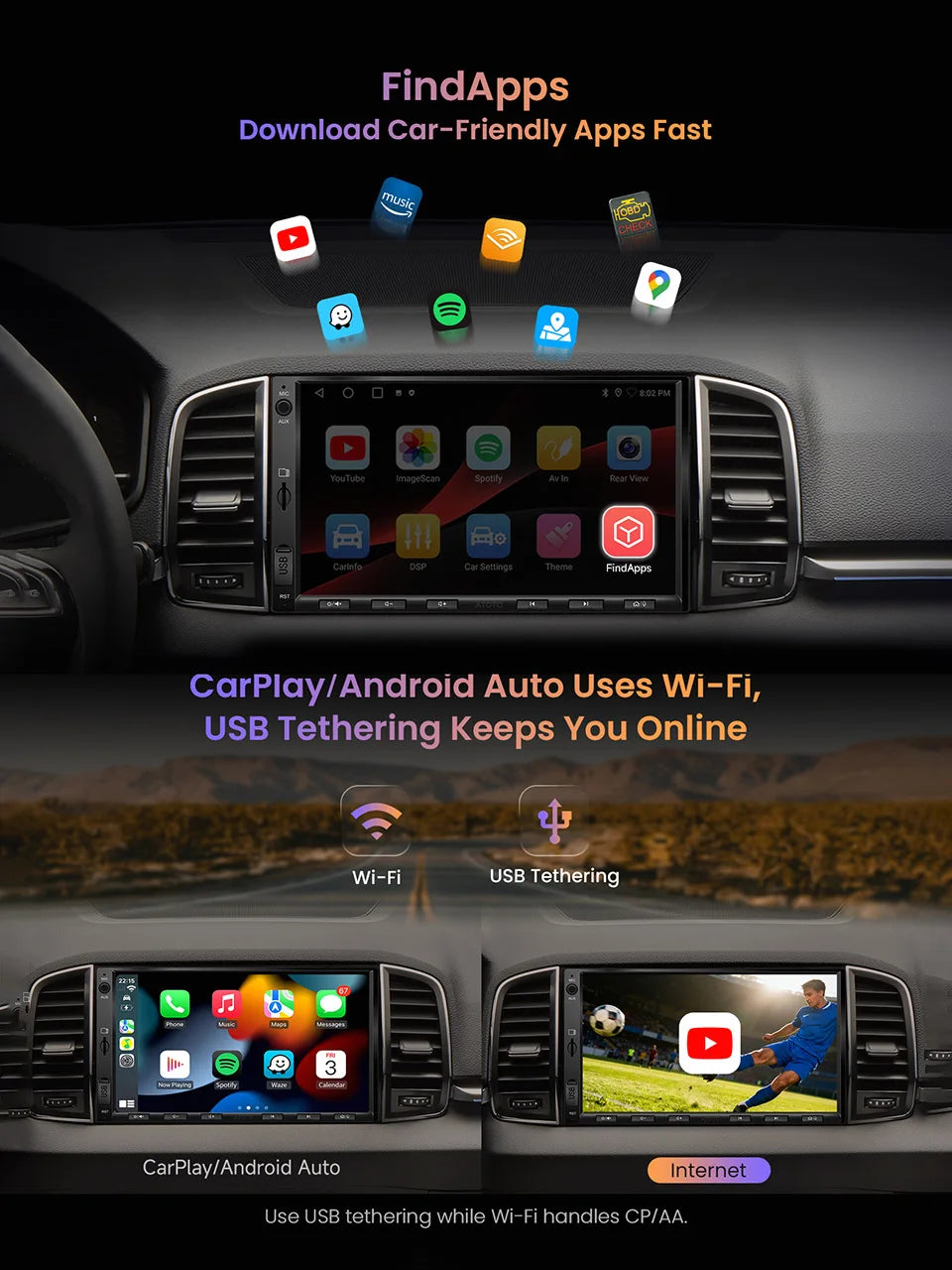 ATOTO Double Din Android Car Stereo System With CarPlay
