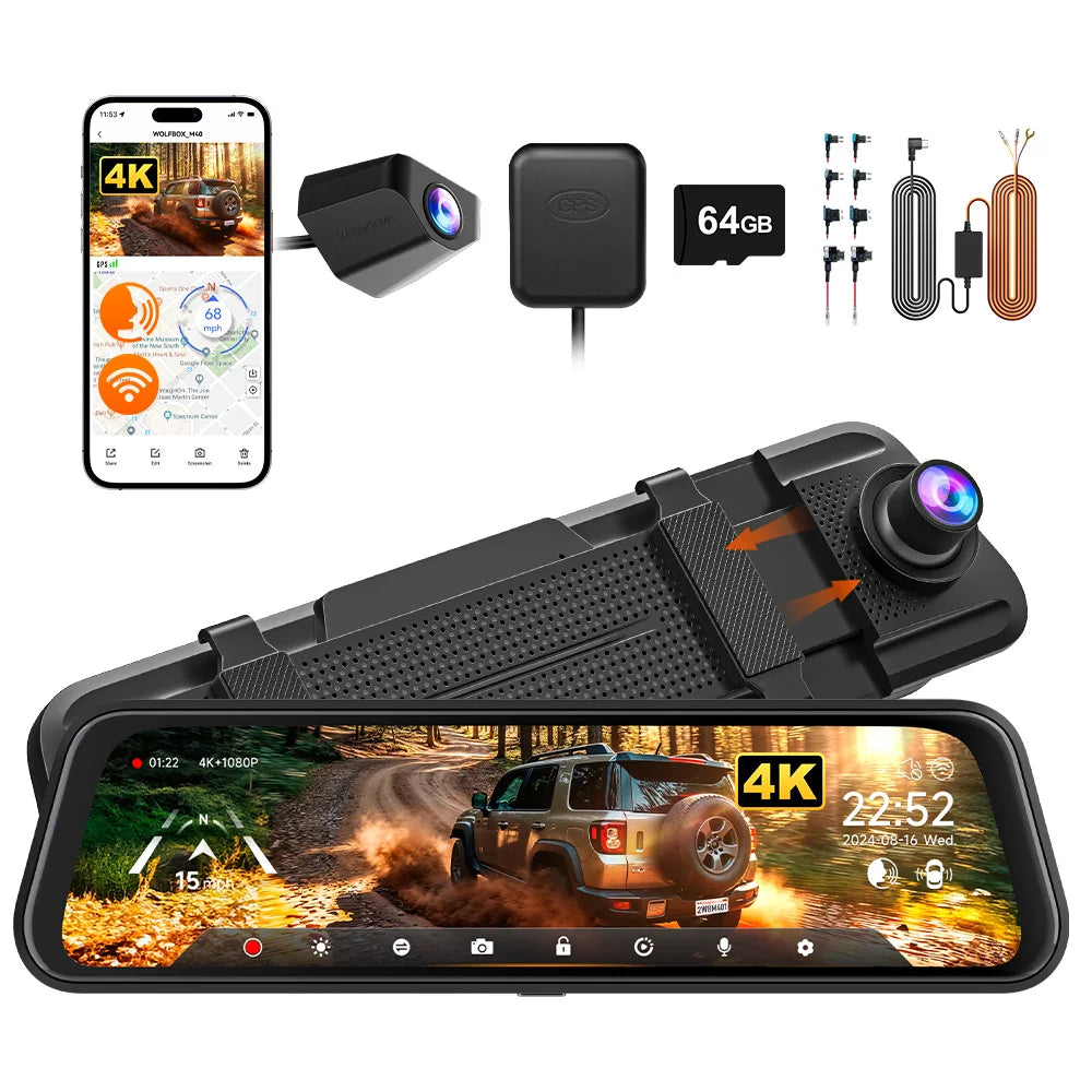 WOLFBOX M40 Dash Cam 4K Front and Rear Vehicle Recorder