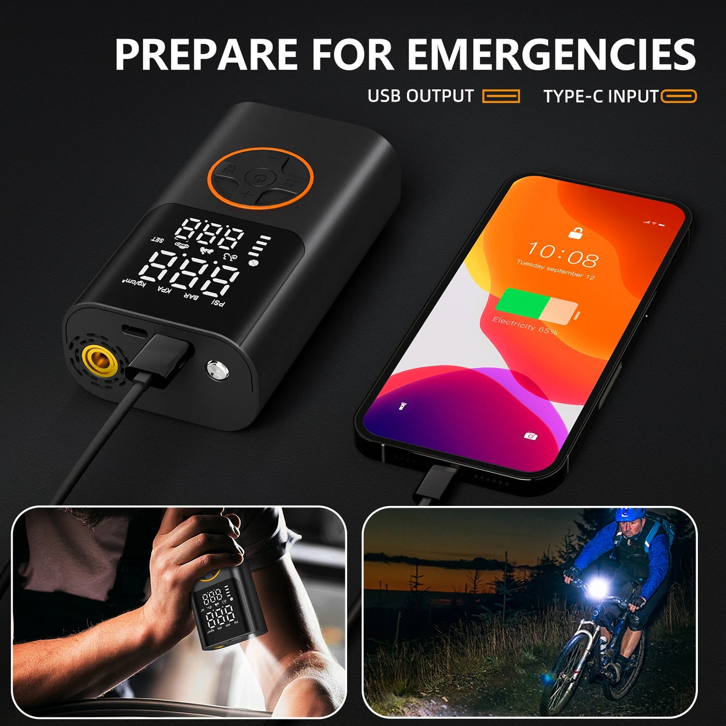 Portable Air Pump Set With Power Bank 150PSI LED Light