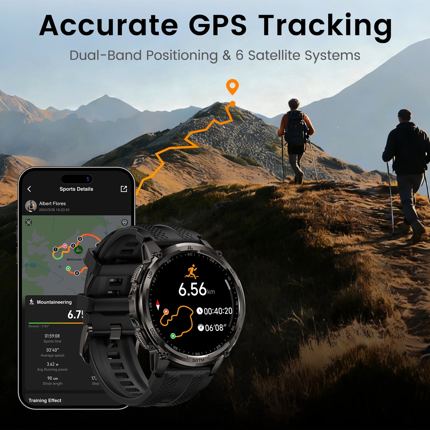 KOSPET Tank T4C Rugged Smartwatch Dual-Band GPS Flashlight Waterproof