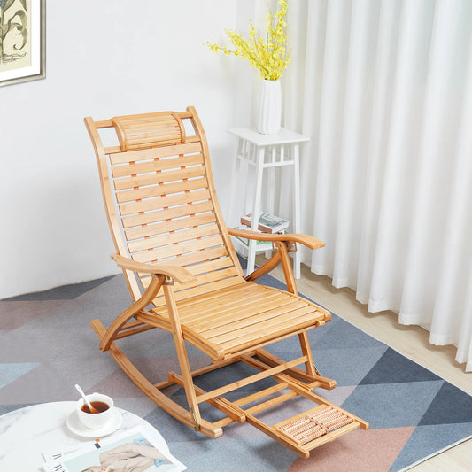 Bamboo Heavy Duty Folding Rocking Chair Indoor Outdoor Lounger