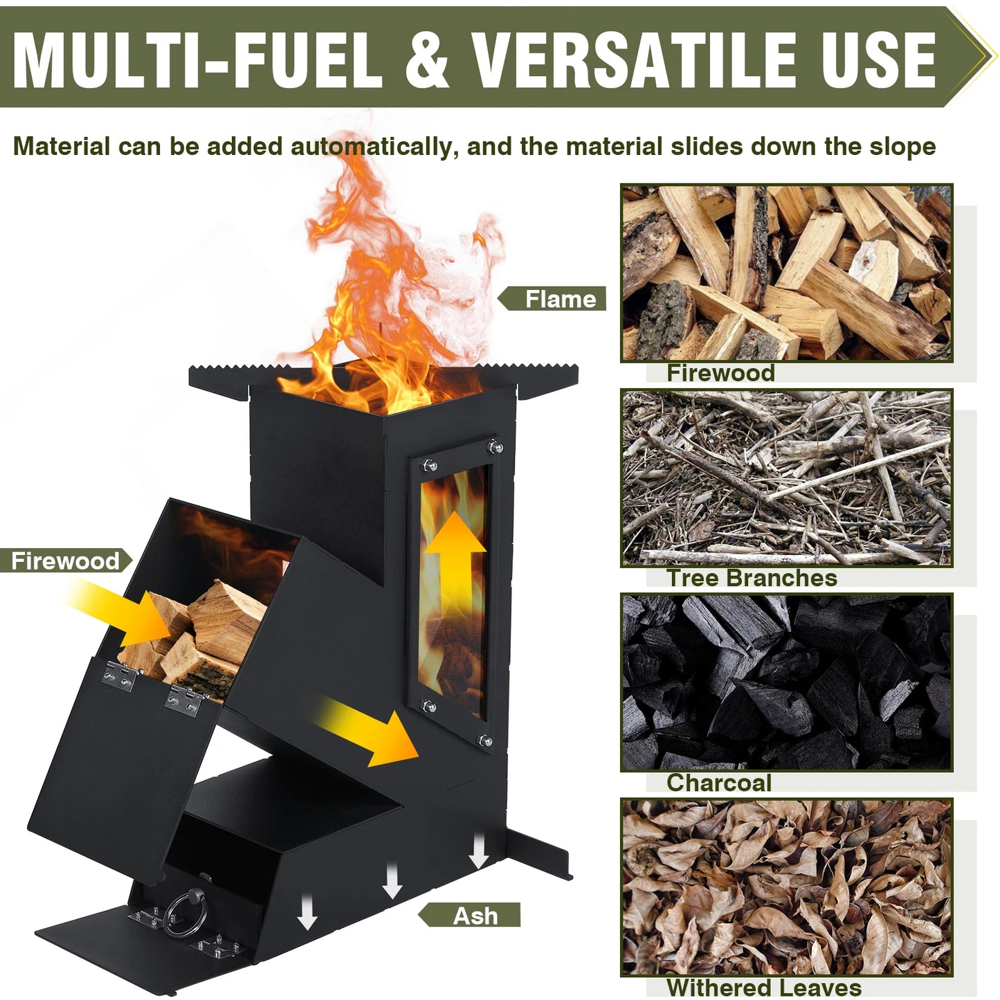Portable Rocket Stove With Glass Door Cast Iron Camp Grill