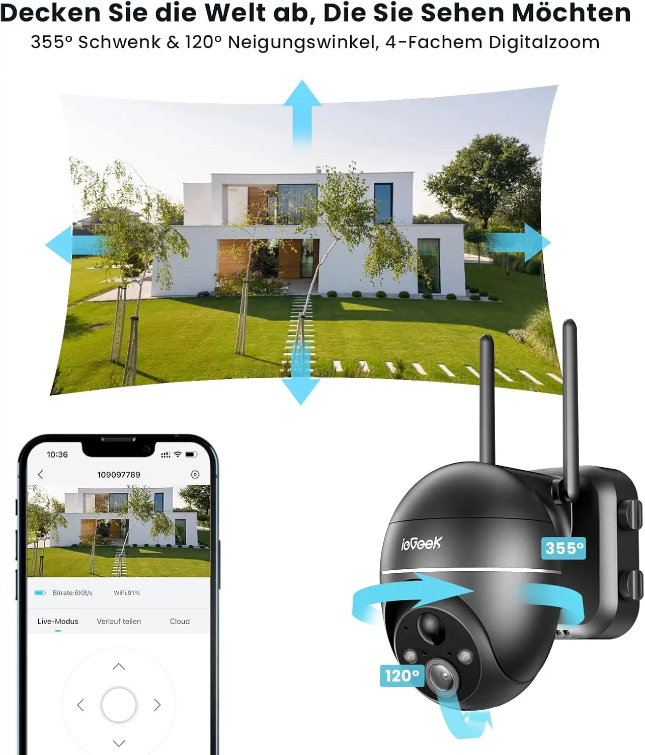 IEGEEK 5MP Outdoor Battery PTZ Camera With Solar Panel
