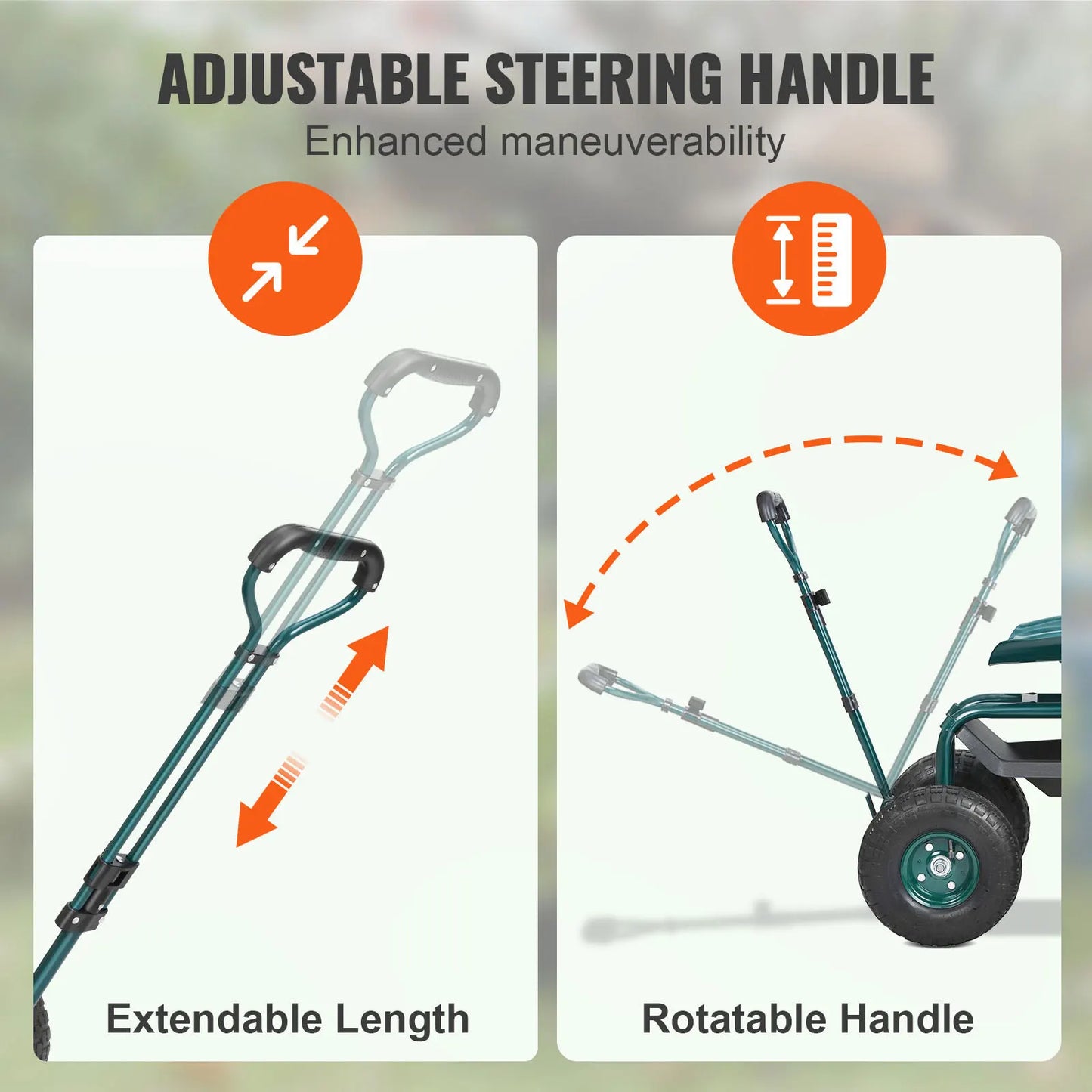 SucceBuy Garden Cart Rolling Workseat with Wheels and Steering