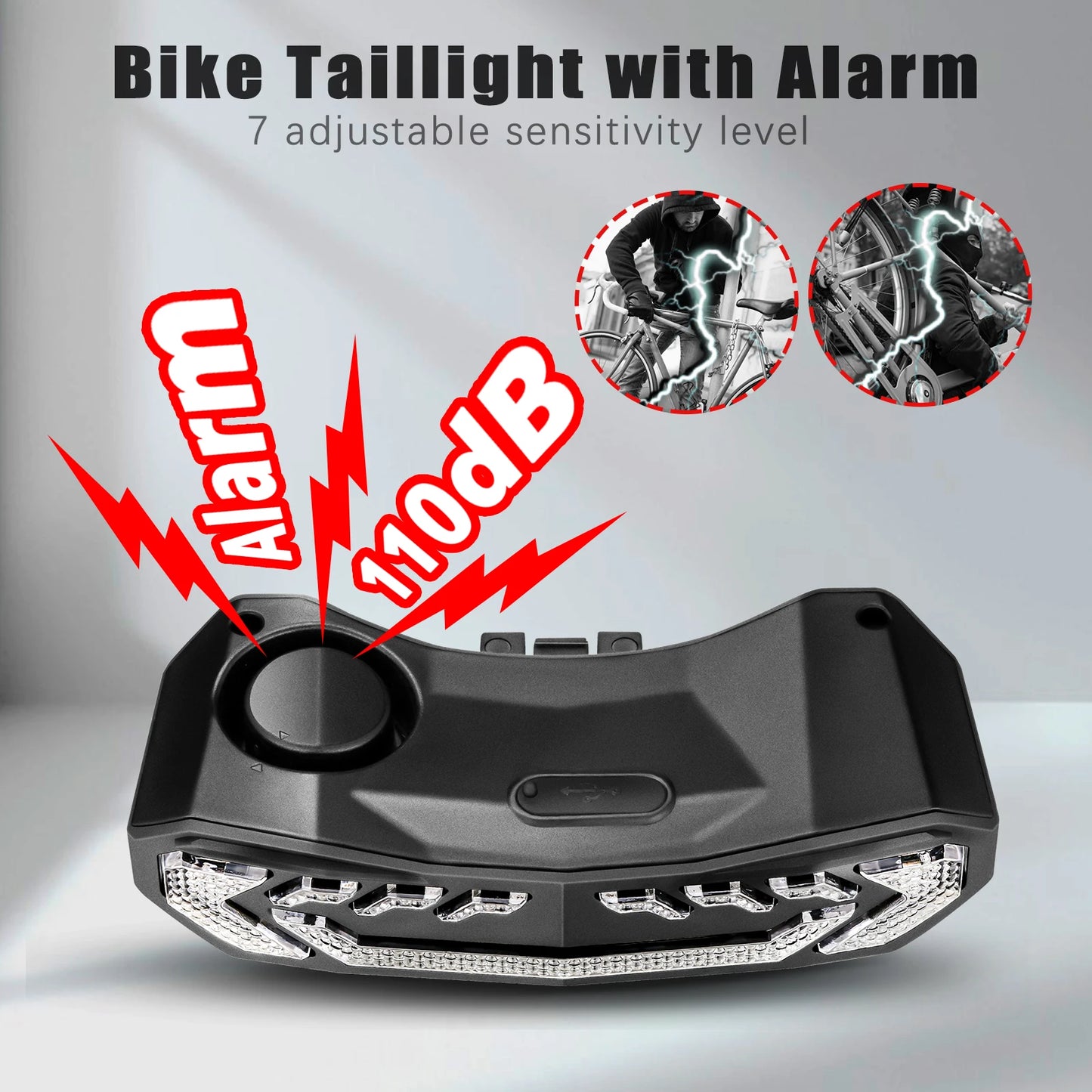 Smart Bike Taillight Anti Theft Alarm With Remote Rechargeable Waterproof