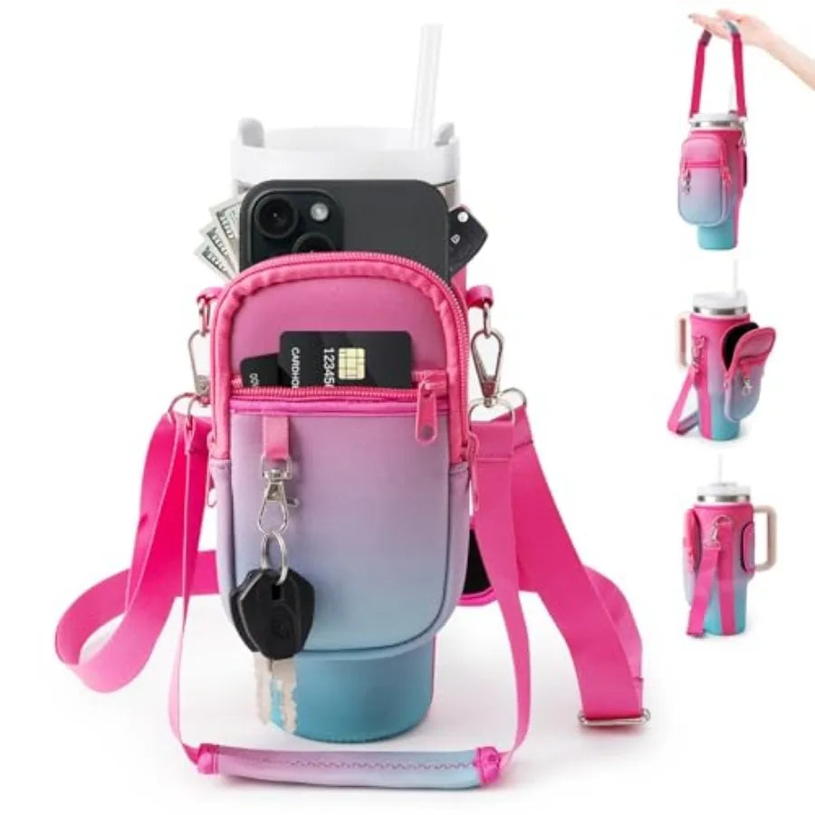 Neoprene Water Bottle Carrier Crossbody Bag With Phone Holder Pockets
