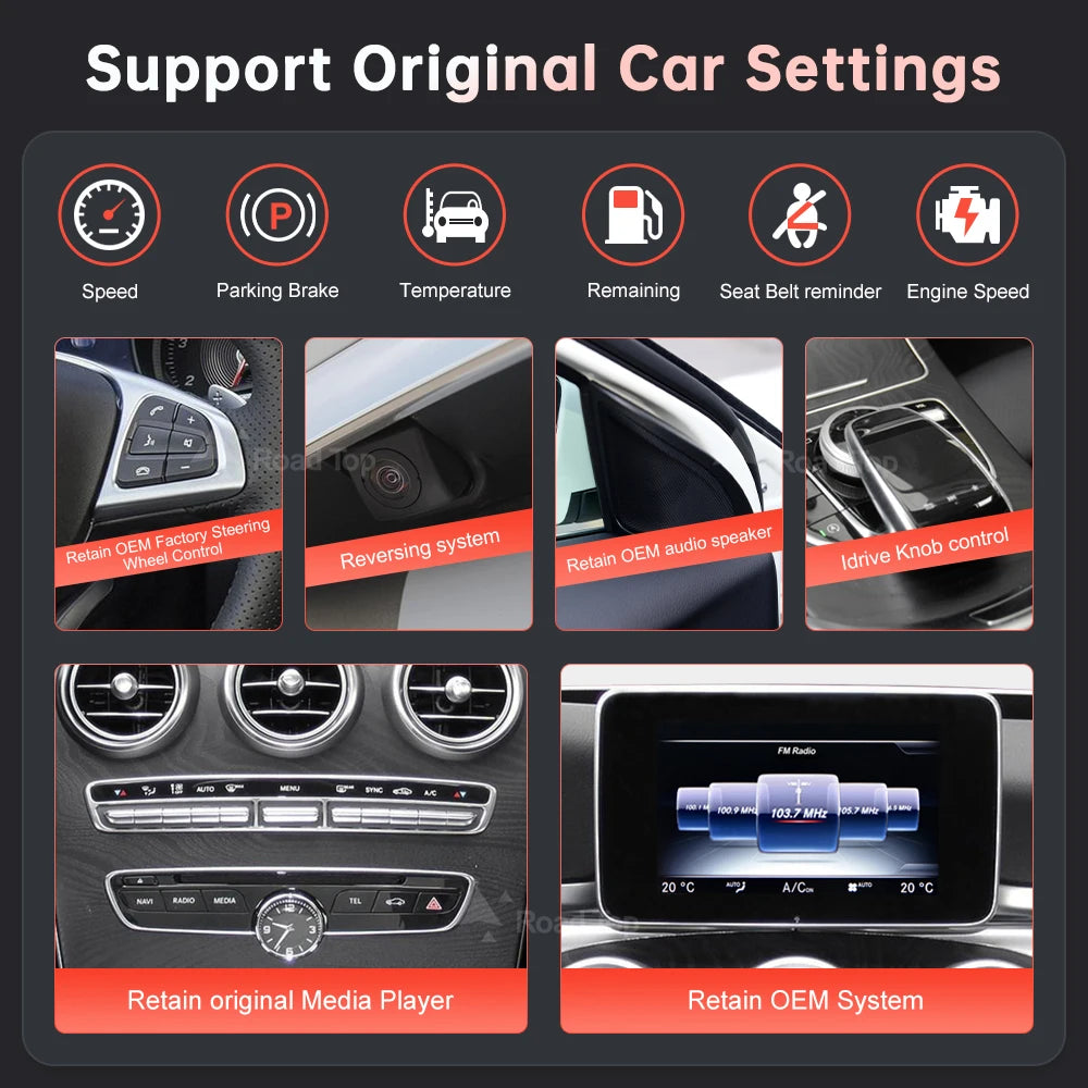 Road Top Wireless CarPlay Android Auto Multimedia Screen for Mercedes Benz