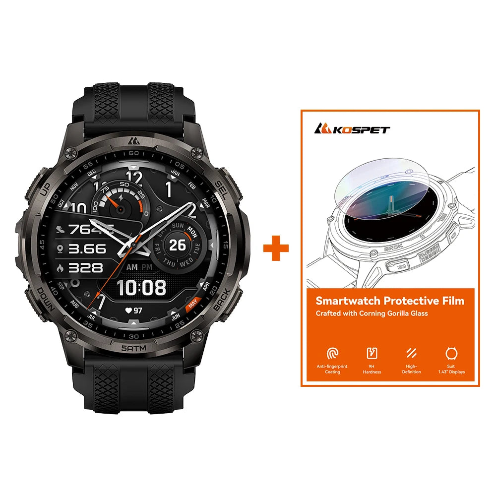 KOSPET Tank T4C Rugged Smartwatch Dual-Band GPS Flashlight Waterproof