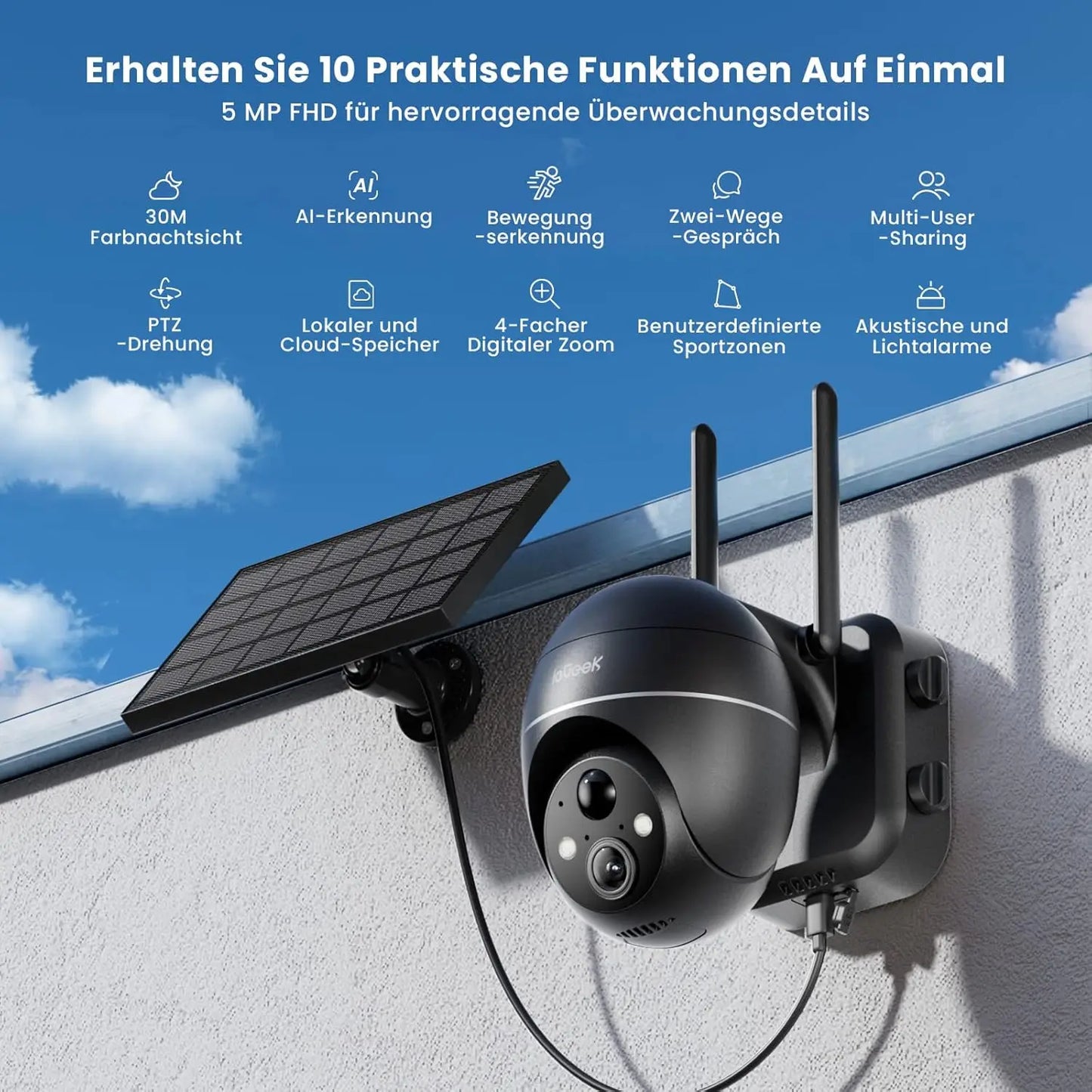 IEGEEK 5MP Outdoor Battery PTZ Camera With Solar Panel