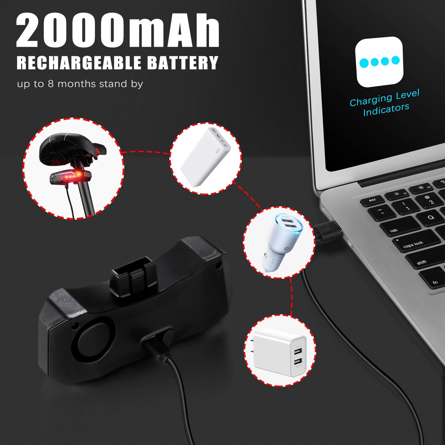 Smart Bike Taillight Anti Theft Alarm With Remote Rechargeable Waterproof