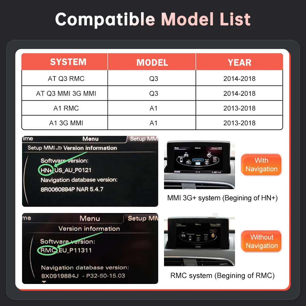 Road Top Wireless CarPlay Android Auto Interface for Audi A1 Q3