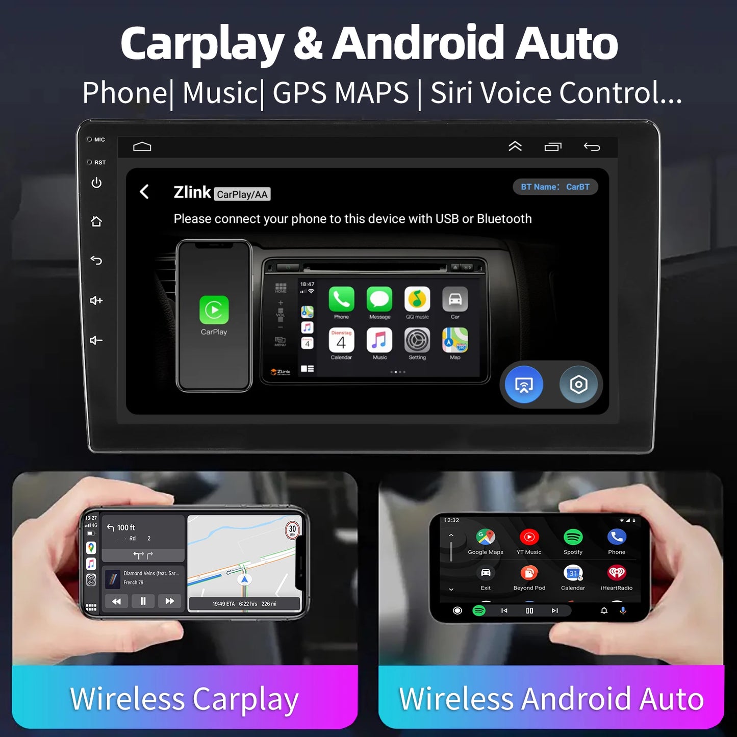 ESSGOO Android CarPlay Bluetooth GPS Radio Stereo 2Din Head Unit