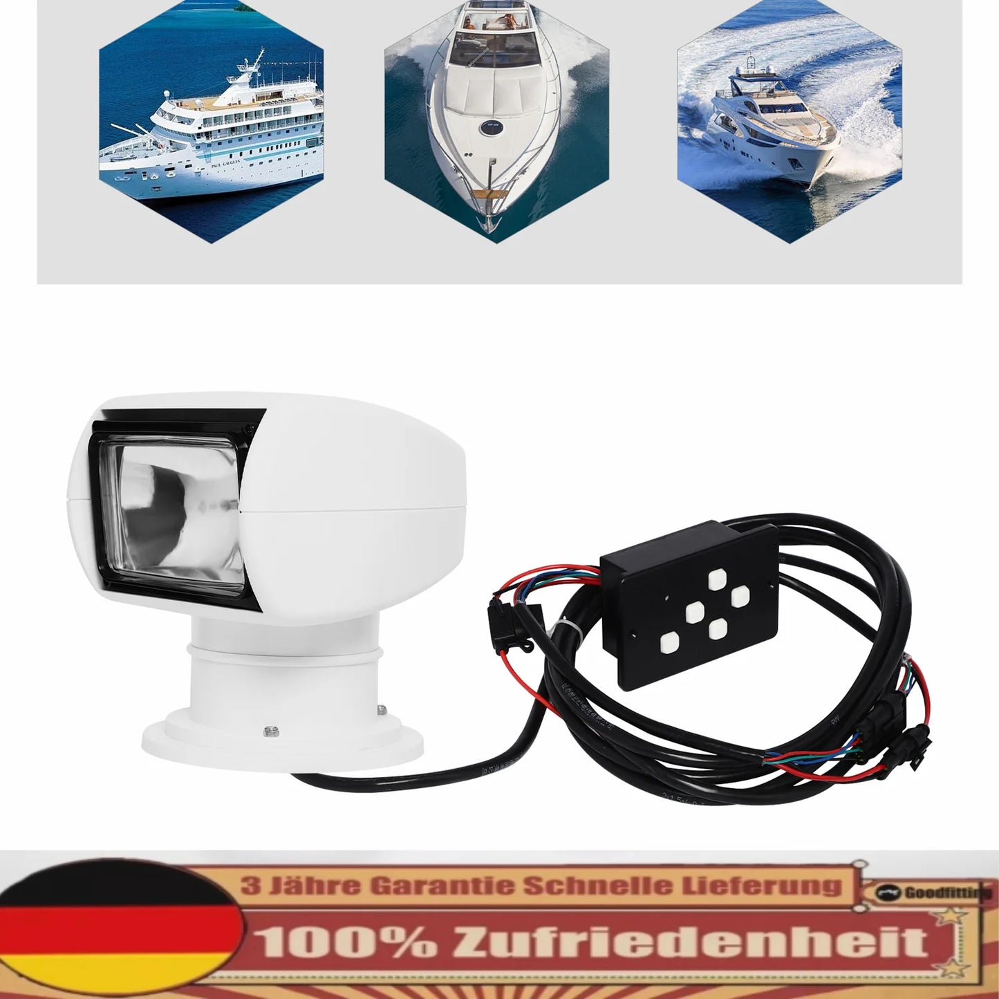 Marine 100W Remote Spotlight 12V 360 Degree Rotating Waterproof