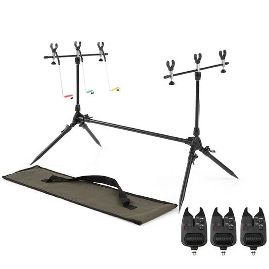 Lixada Adjustable Retractable Carp Rod Pod Stand With 3 Bite Alarms
