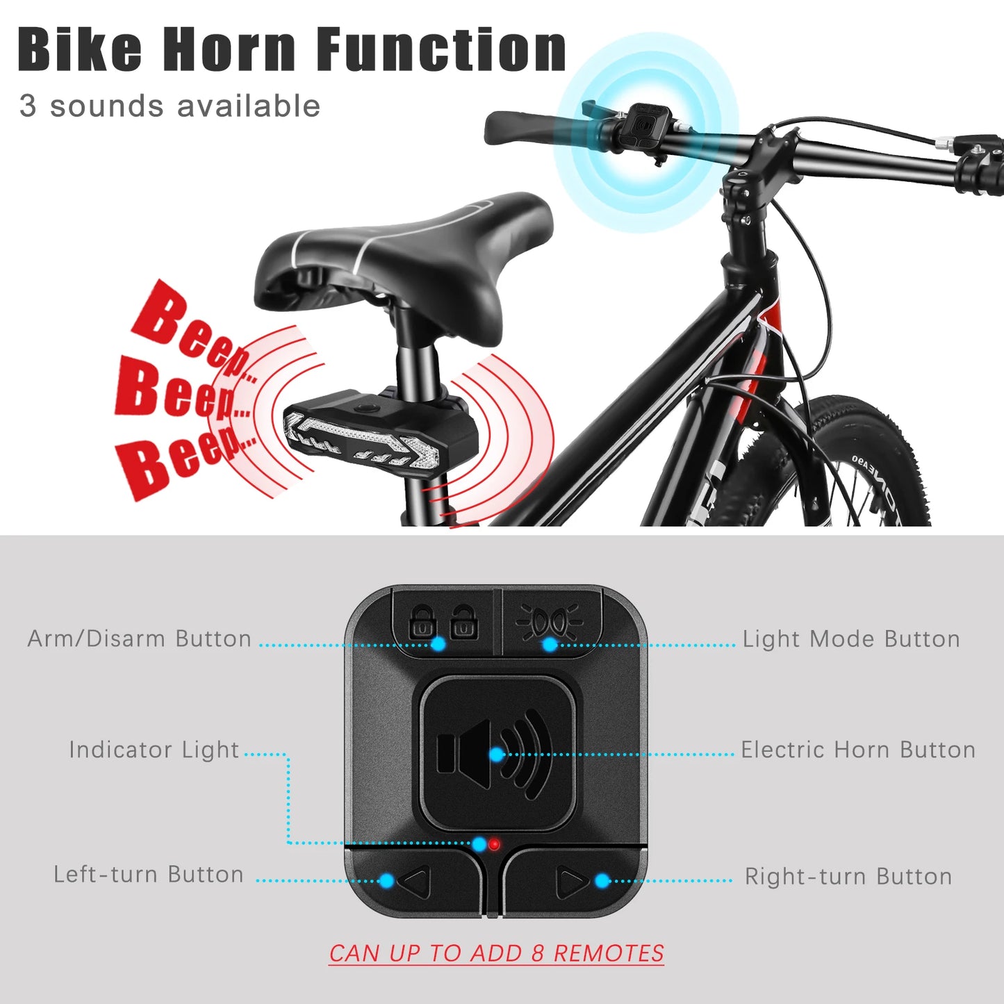 Smart Bike Taillight Anti Theft Alarm With Remote Rechargeable Waterproof