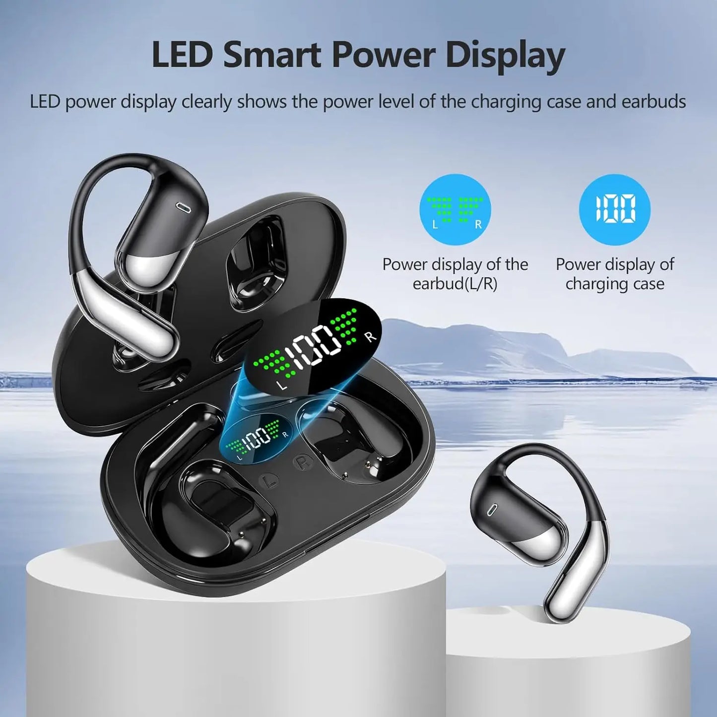 Open Ear Bone Conduction Headphones With Bluetooth 5.4 Smart Display