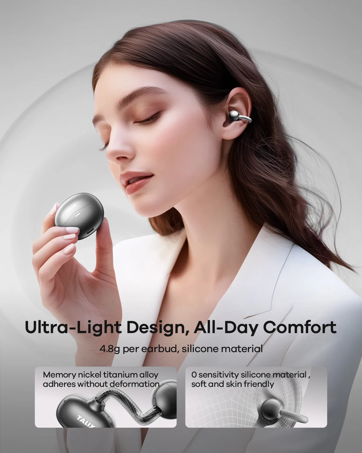TALIX Ultra Open Ear Earbuds X6 Clip On With Spatial Sound 40 Hour Playtime