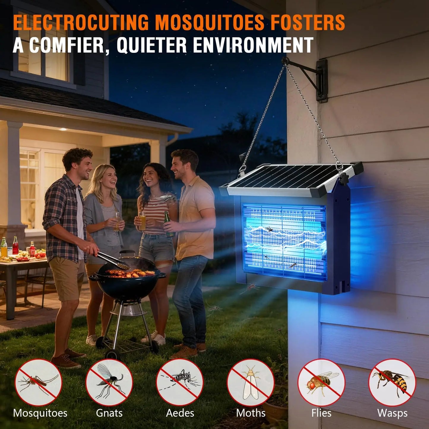 Solar Bug Zapper Outdoor Waterproof 4500V Cordless Mosquito Zapper