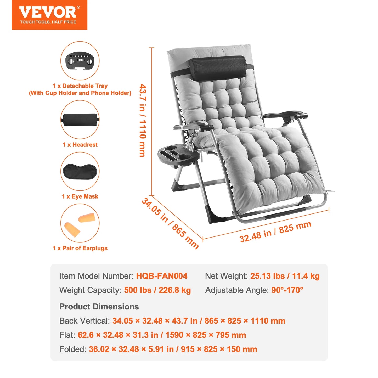 SucceBuy Zero Gravity Chair Adjustable Recline With Cupholder Cushion