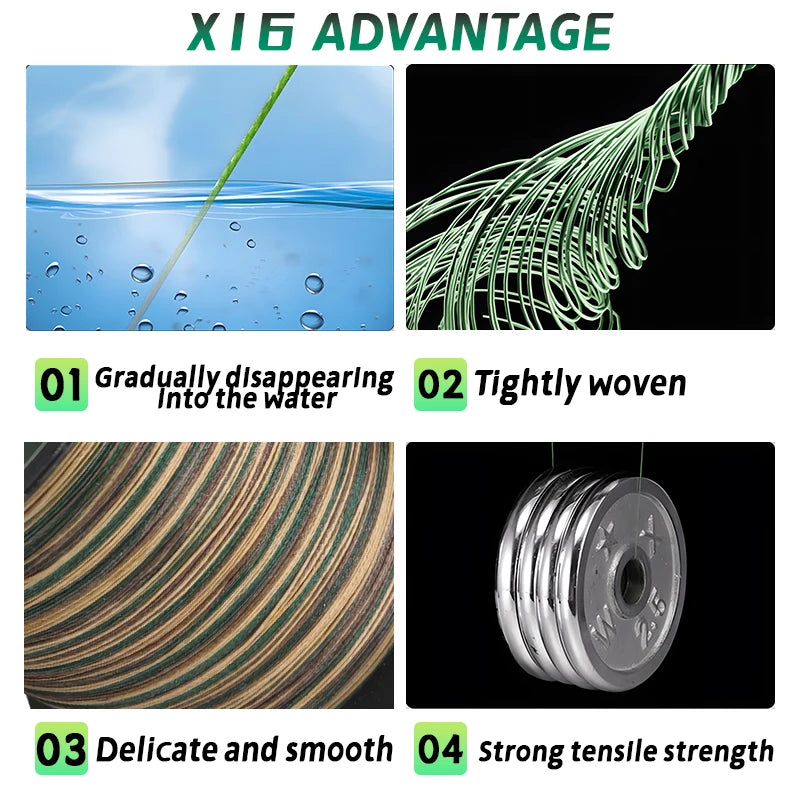 Braided PE Fishing Line X16 300 500m Japan Smooth Multifilament