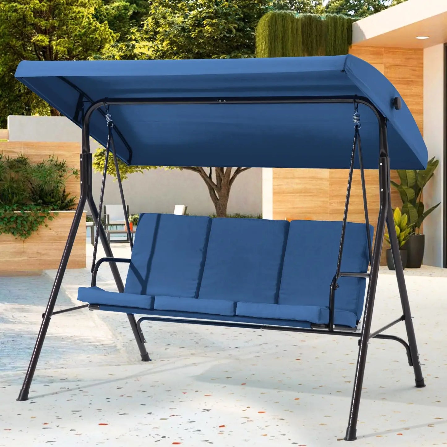 XIAOLANG 3 Seat Patio Swing With Removable Cushions And Adjustable Canopy