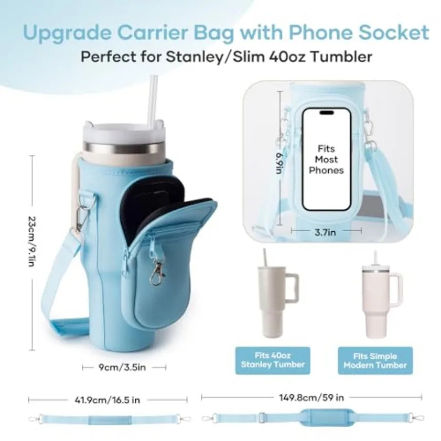Neoprene Water Bottle Carrier Crossbody Bag With Phone Holder Pockets