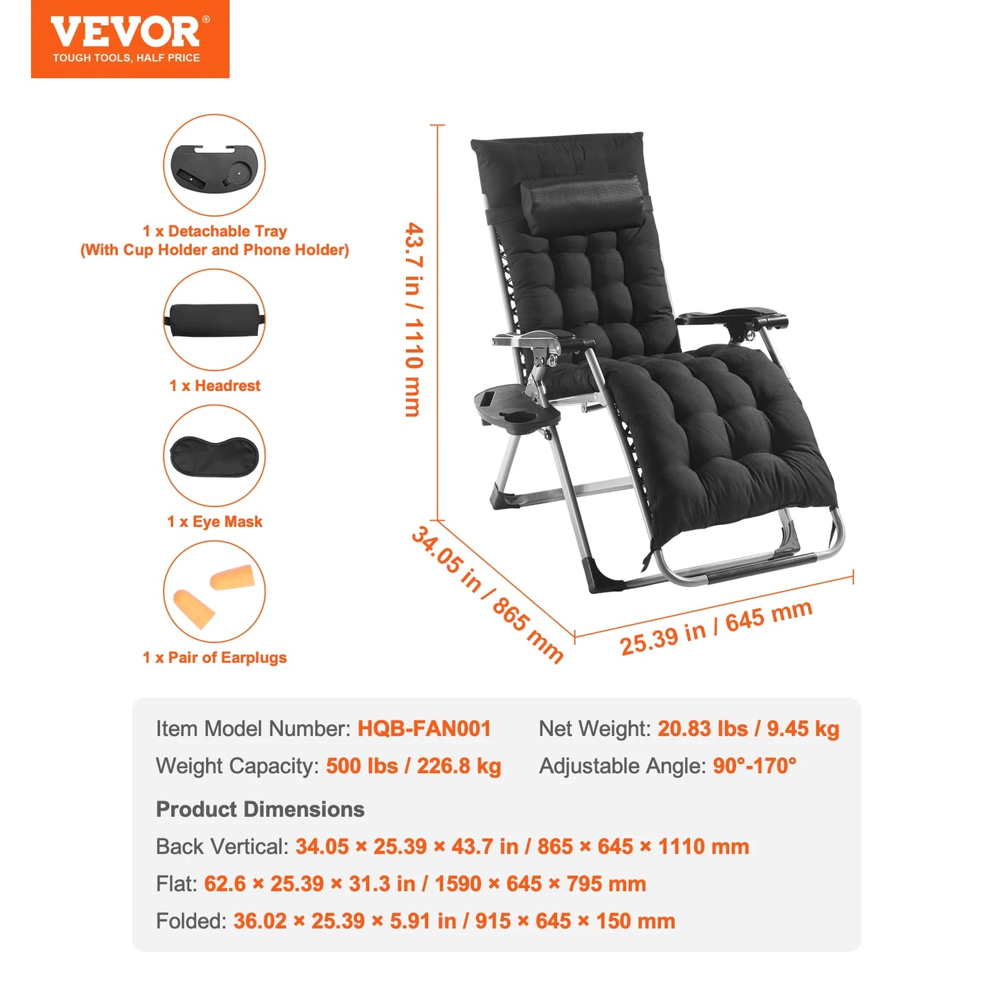 SucceBuy Zero Gravity Chair Adjustable Recline With Cupholder Cushion