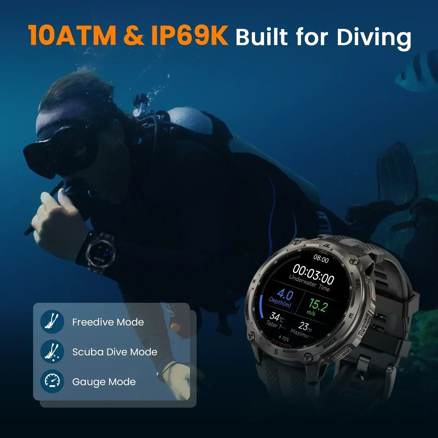 KOSPET Tank T4 Smart Watch For Men GPS 10ATM Waterproof