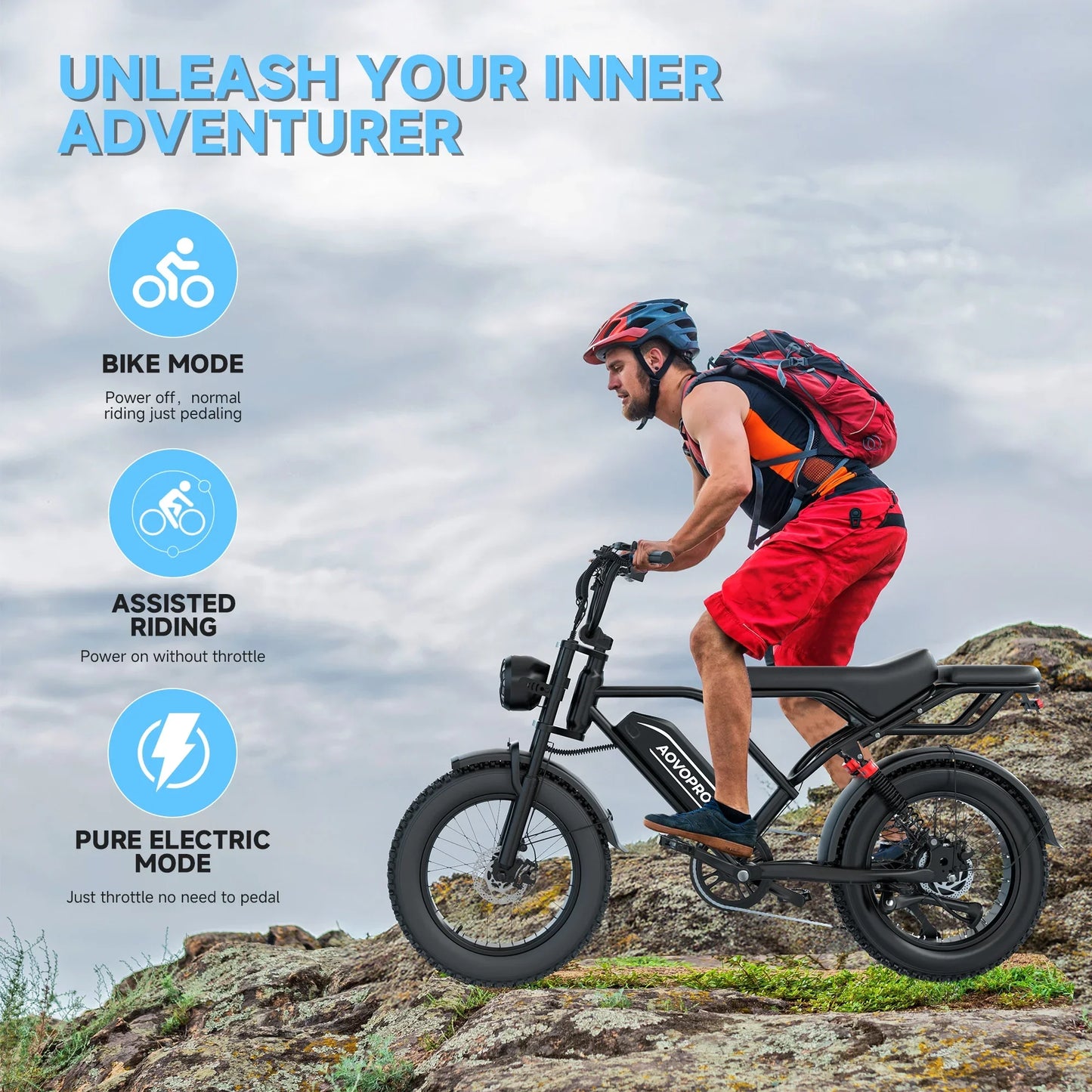 AOVOPRO AP20 Electric Bike 1500W Fat Tire Top Speed 31mph