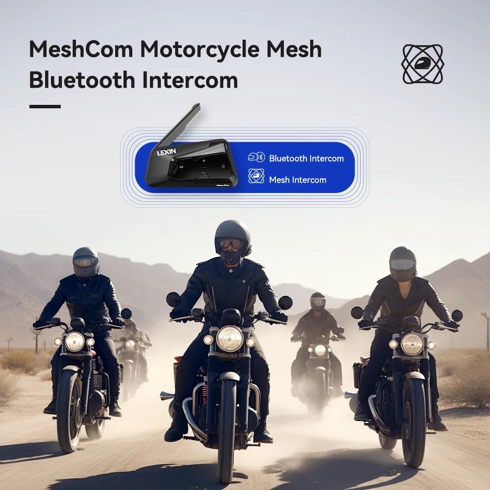 Lexin MeshCom Bluetooth Intercom For Motorcycle Helmet 24 Riders 2km
