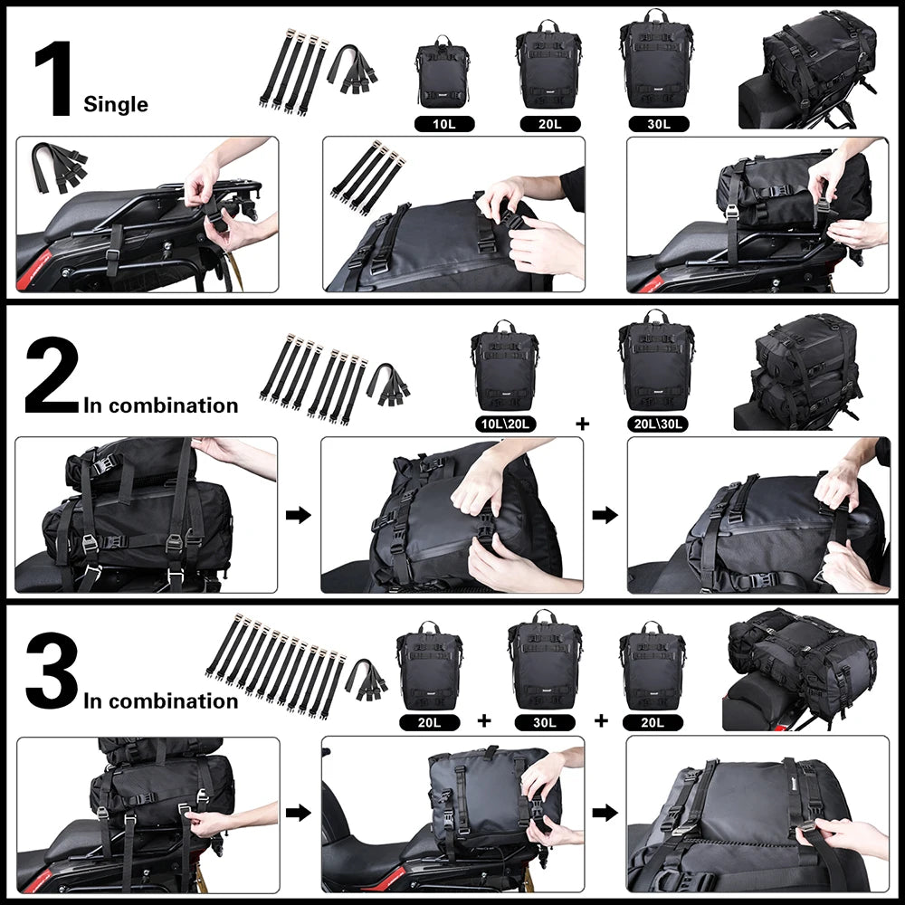 Rhinowalk Motorcycle Rear Seat Bag Waterproof Luggage Pack