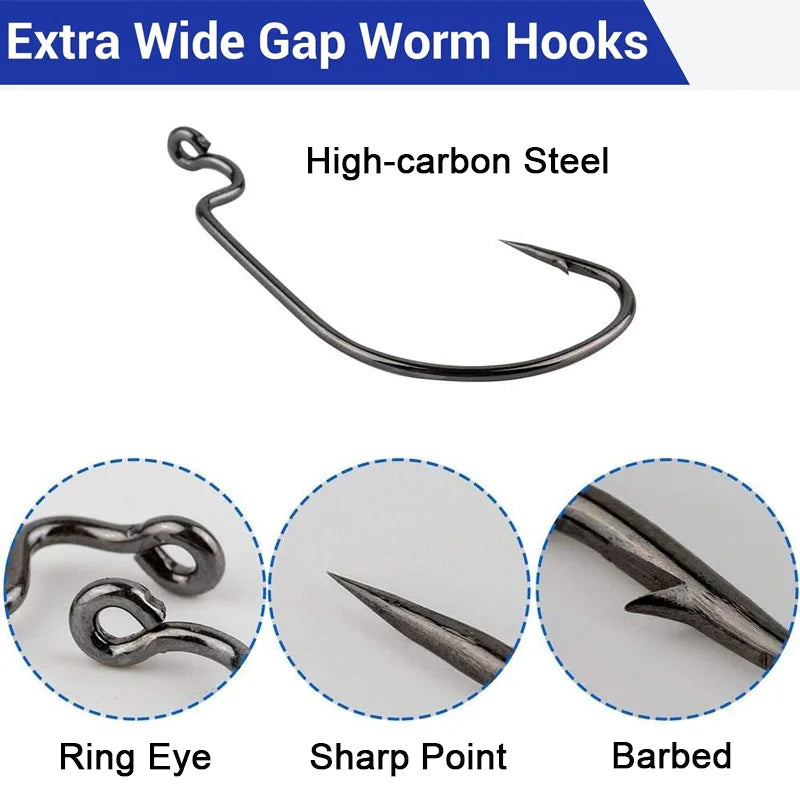 EWG Offset Worm Hooks Wide Gap For Bass Trout Lures